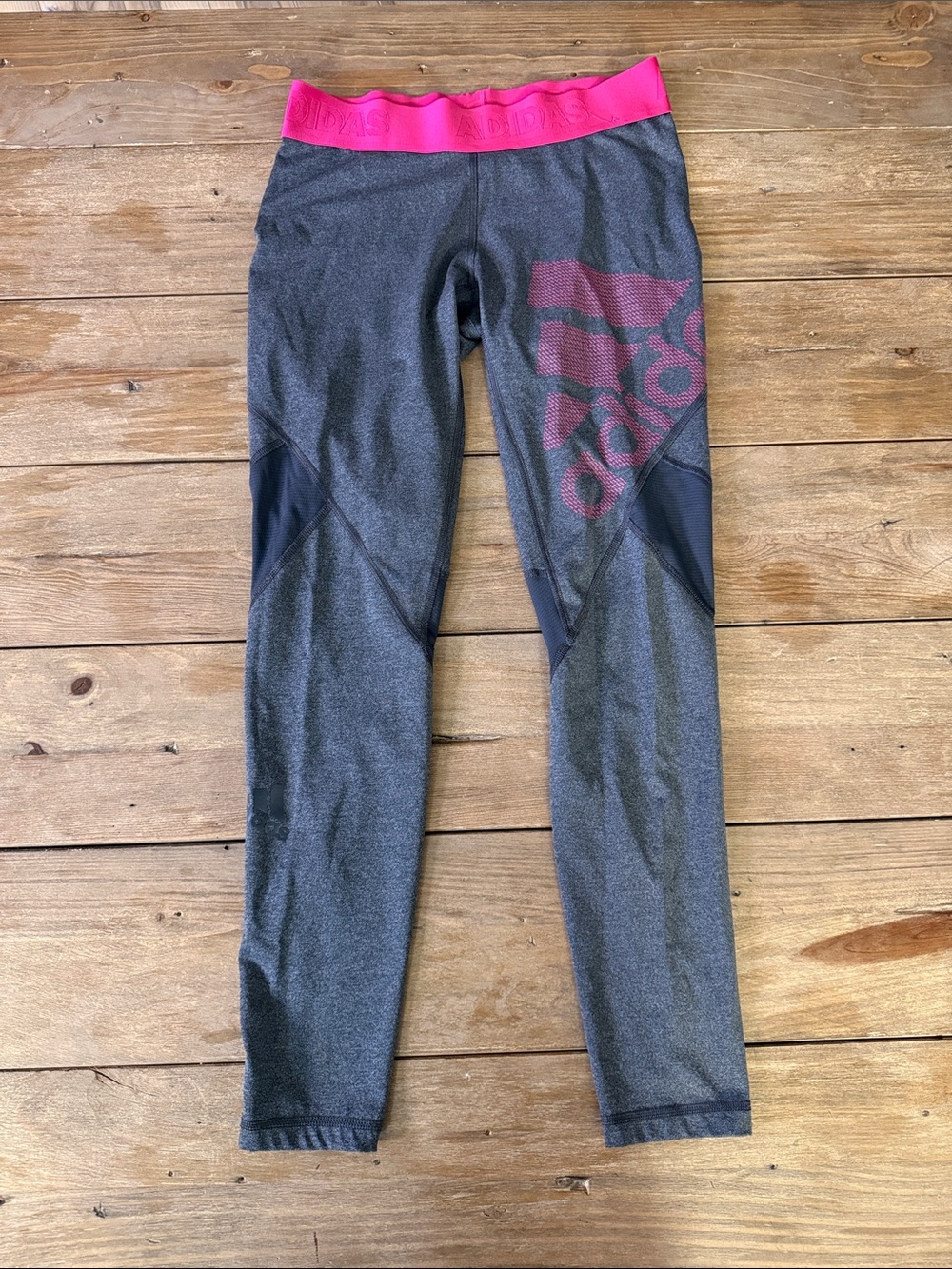 adidas Gray Leggings with Pink Waistband & Logo